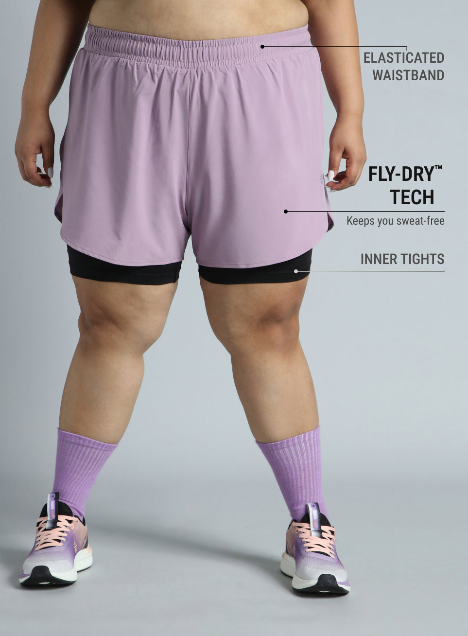 Women's Purple Running Essential Plus Size Built in Shorts