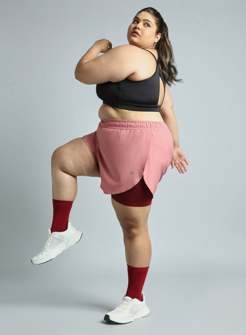 Women's Pink Running Essential Plus Size Built in Shorts