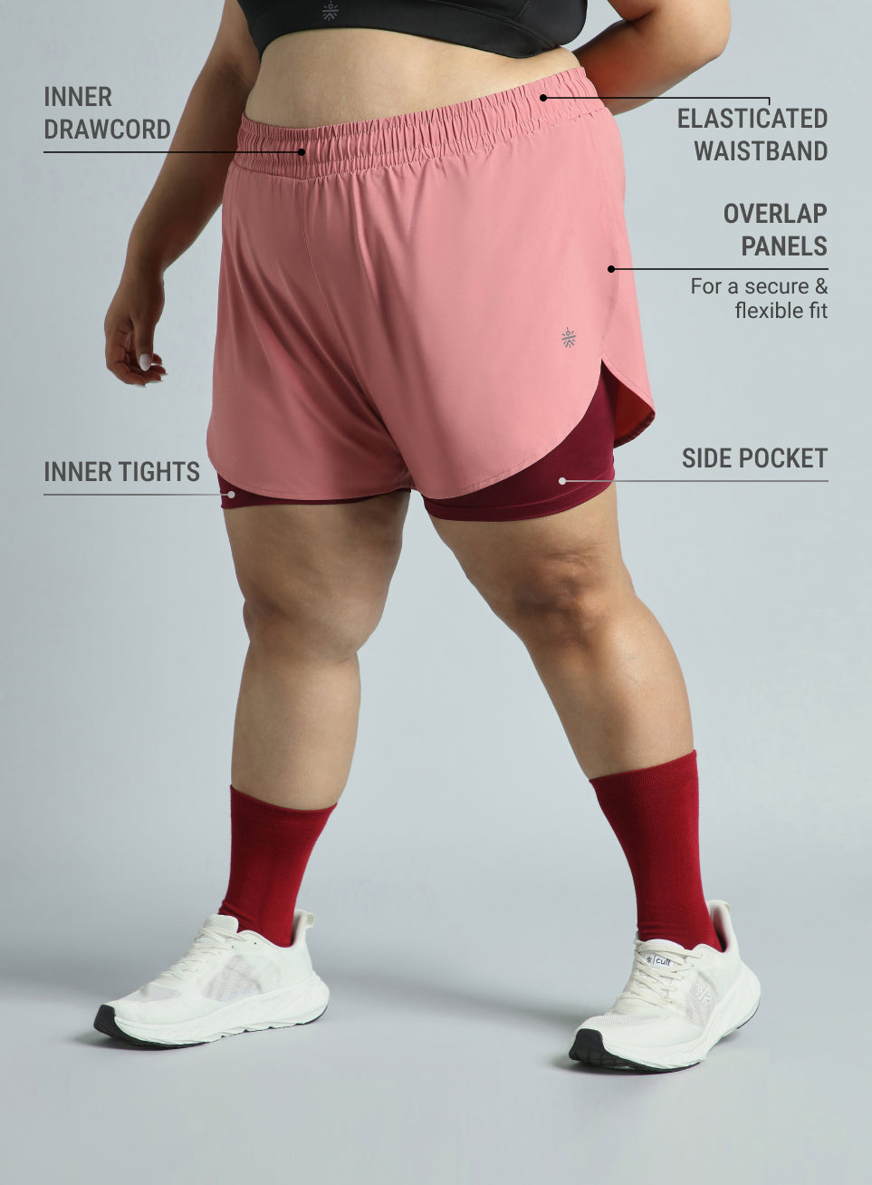 Women's Pink Running Essential Plus Size Built in Shorts