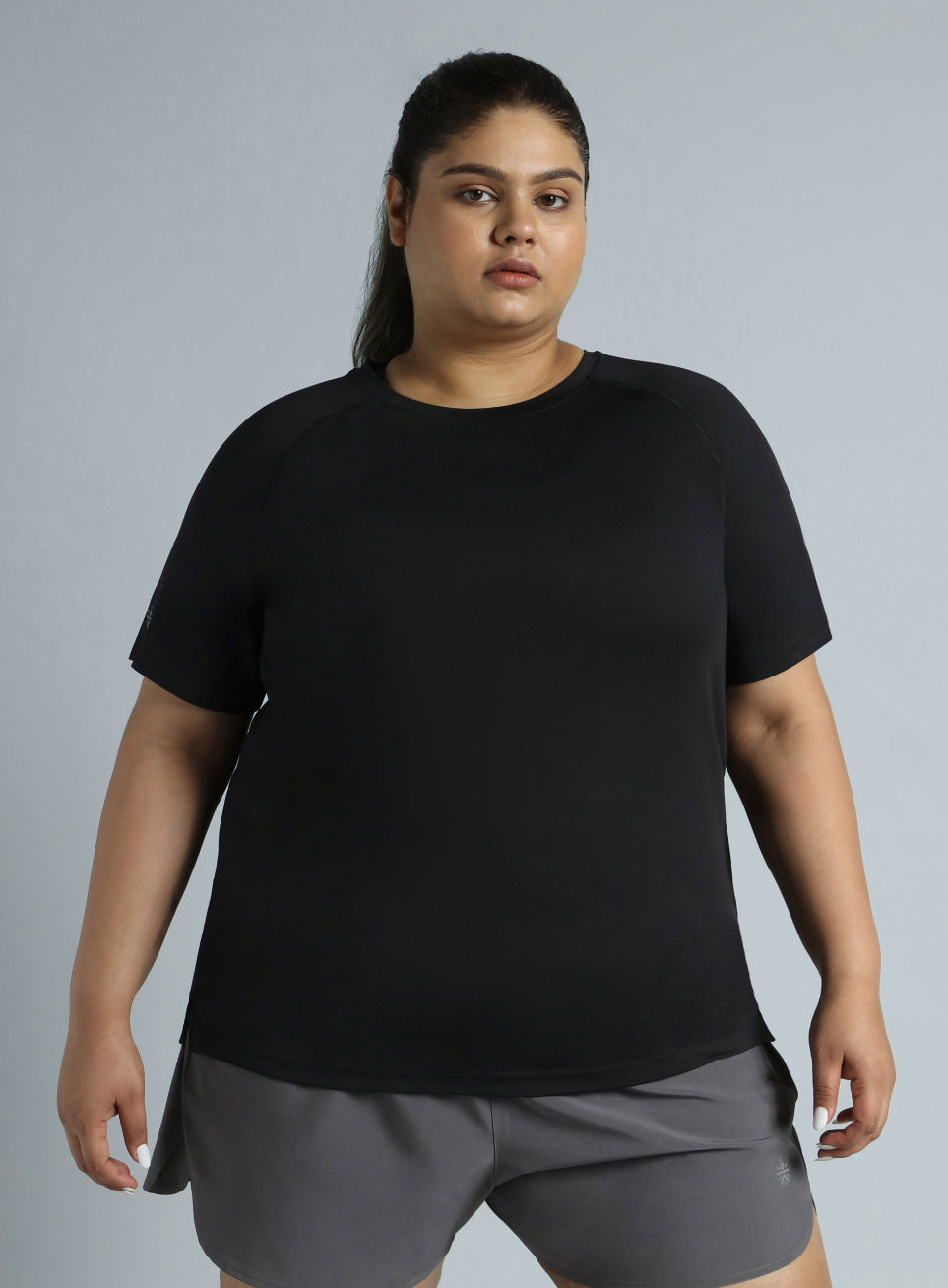 Women's Black Running Essential Plus Size Regular Fit T-shirt