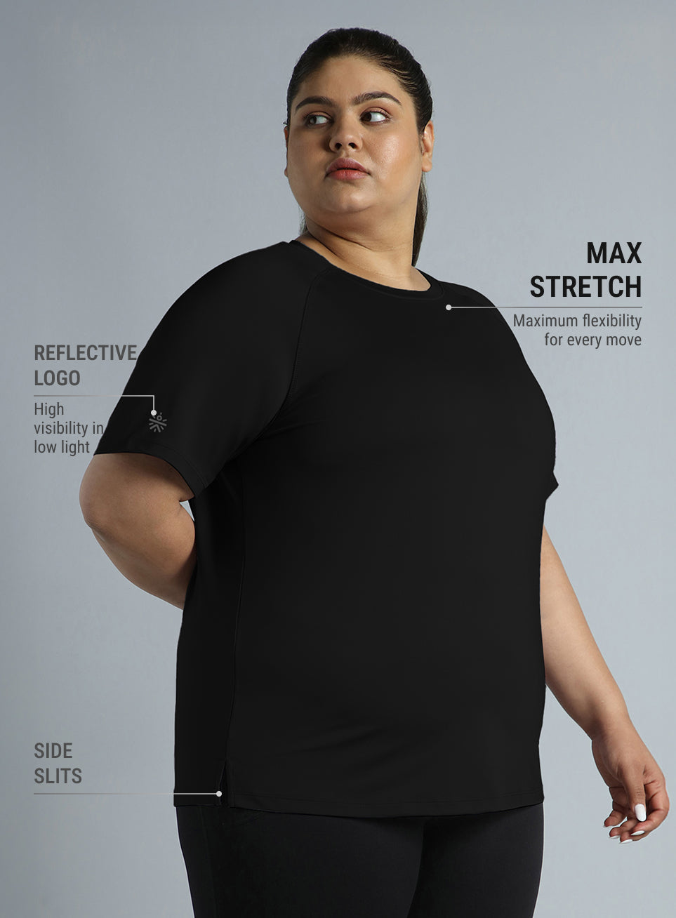 Women's Black Running Essential Plus Size Regular Fit T-shirt