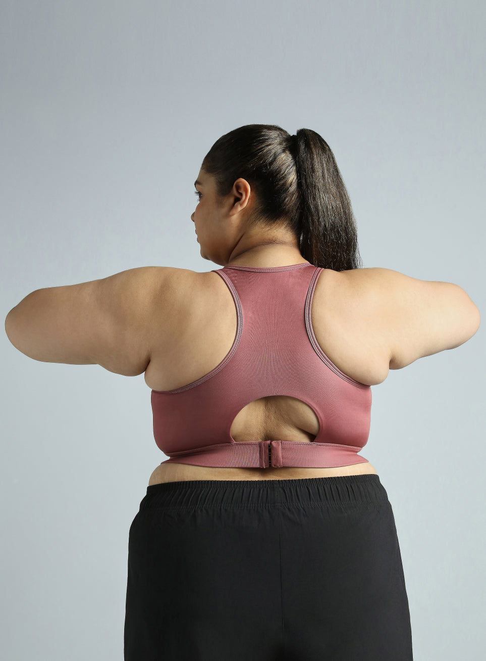Women's PInk Racer Back Hook Running High Support Plus Size Sports Bra
