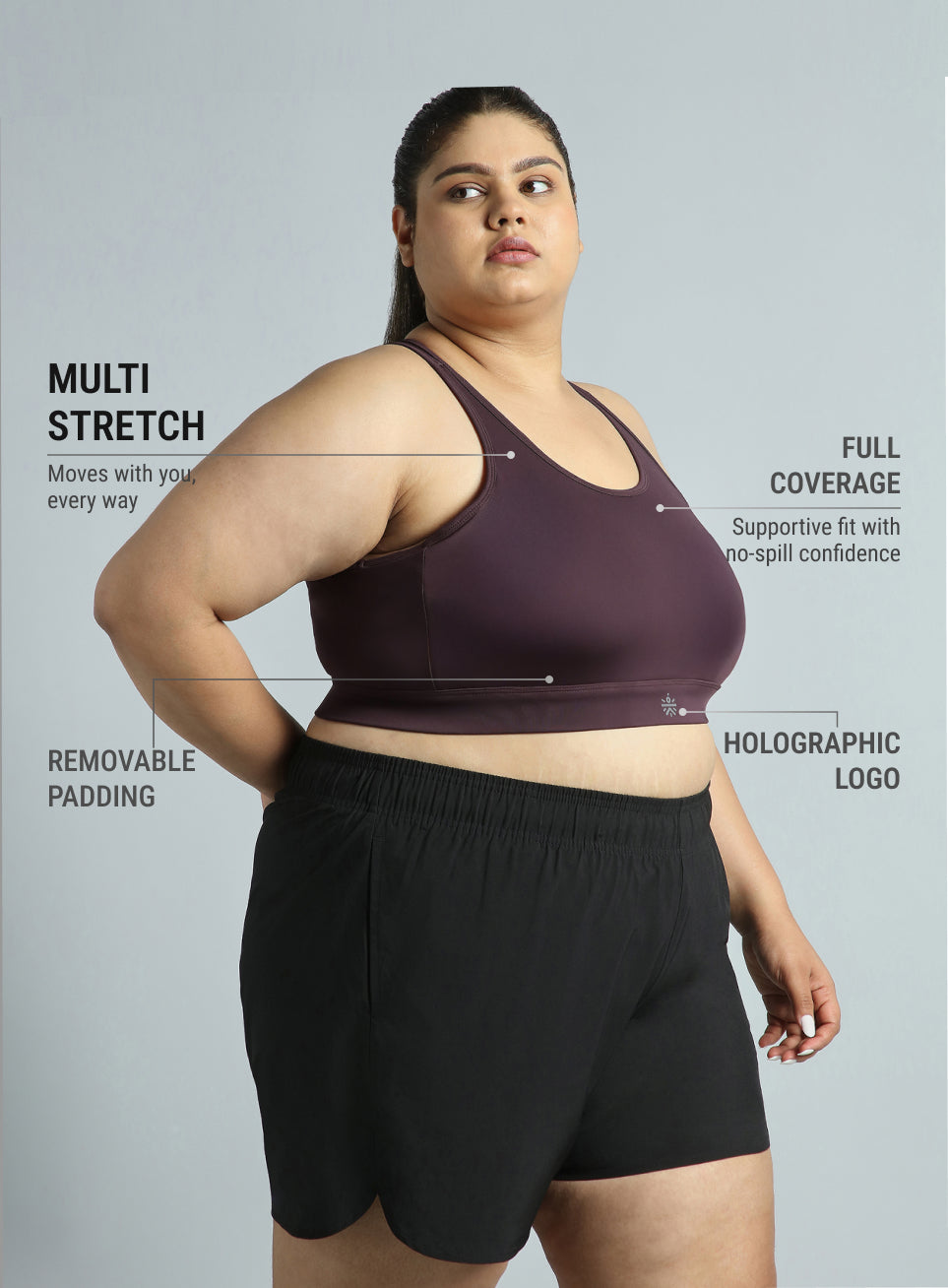 Women's Plum Racer Back Hook Running High Support Plus Size Sports Bra