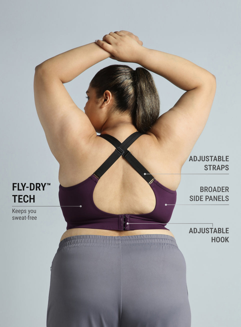 Women's Wine Adjustable Strap Training High Support Plus Size Sports Bra