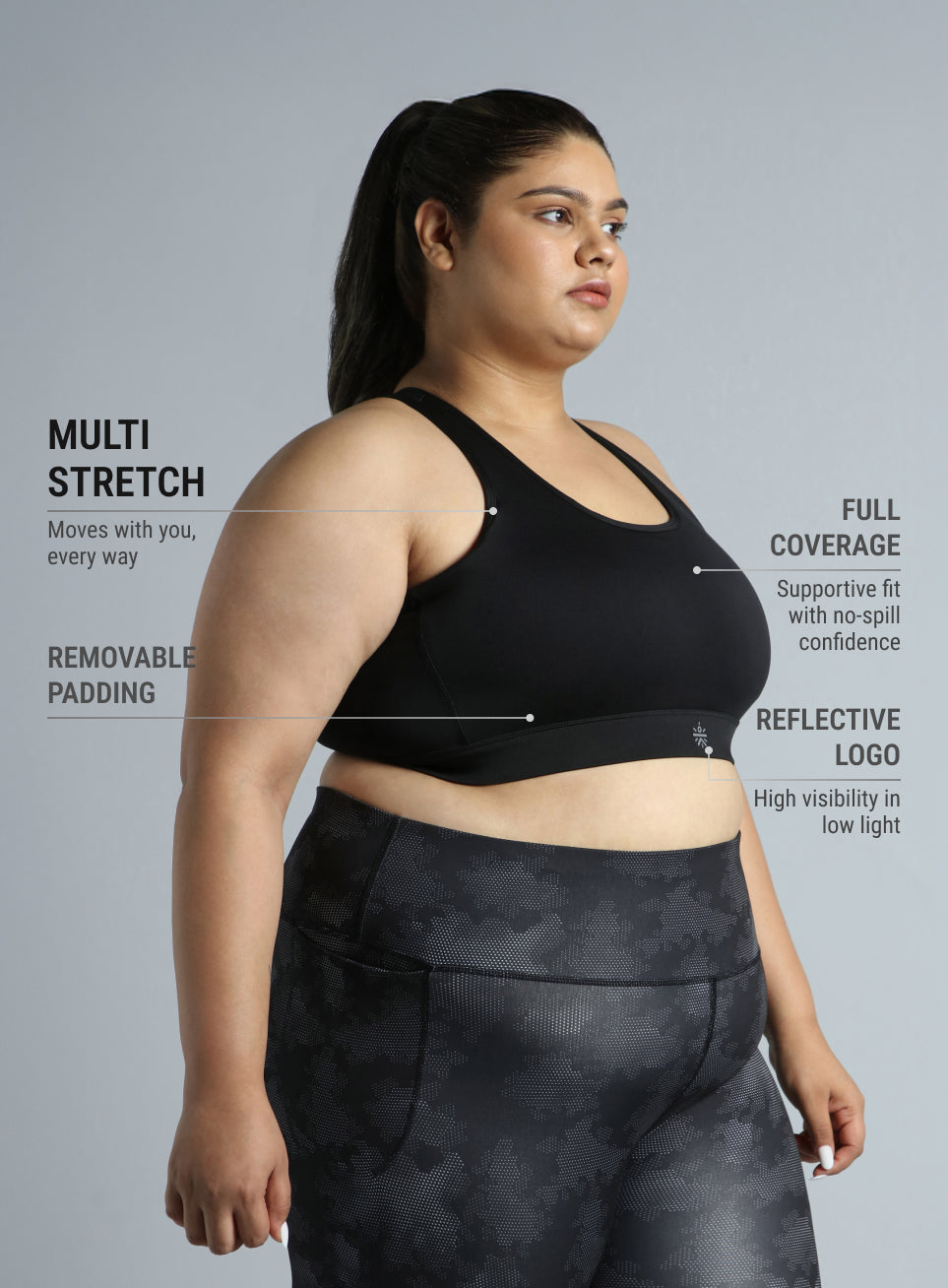 Women's Black Cross Back Hook Training High Support Plus Size Sports Bra