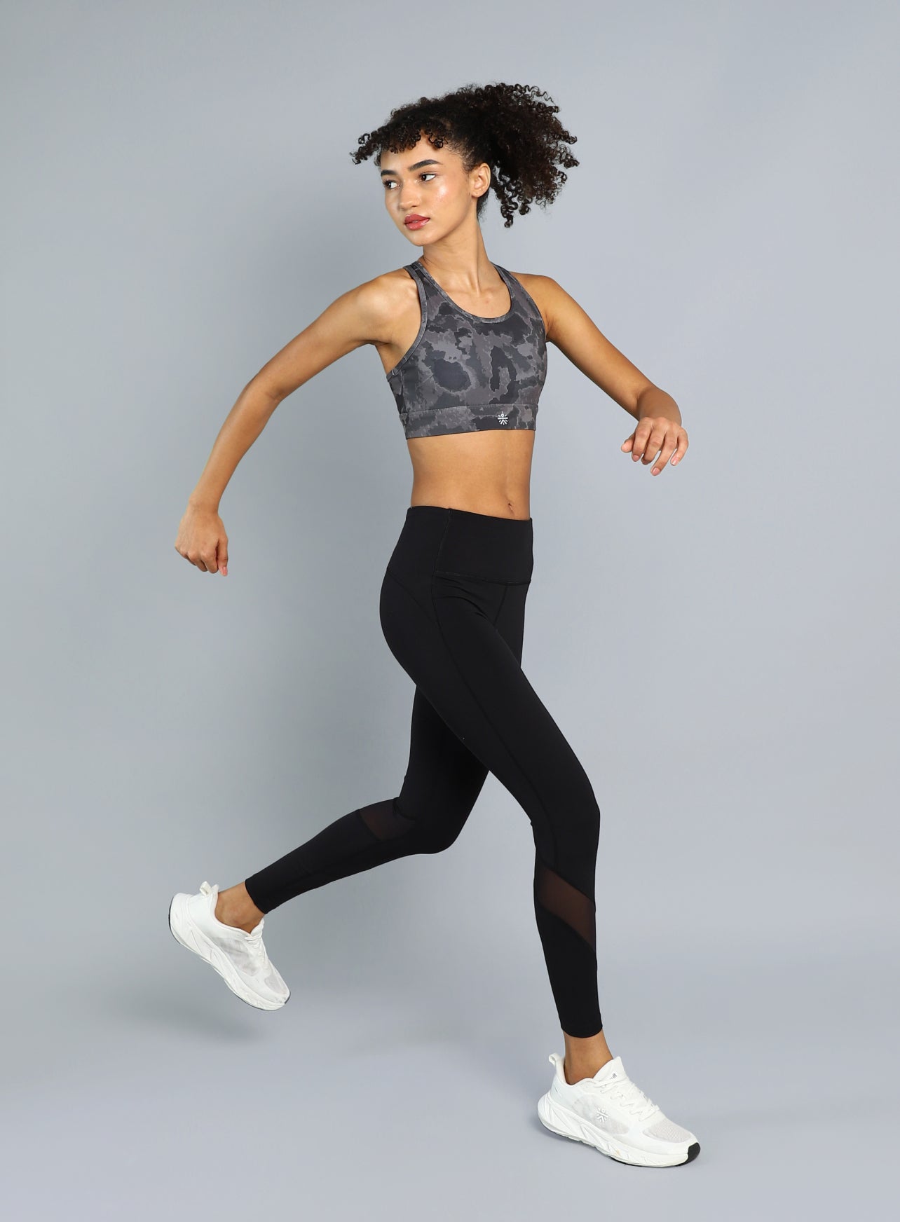 Women's Black Printed Racerback High Impact Bra