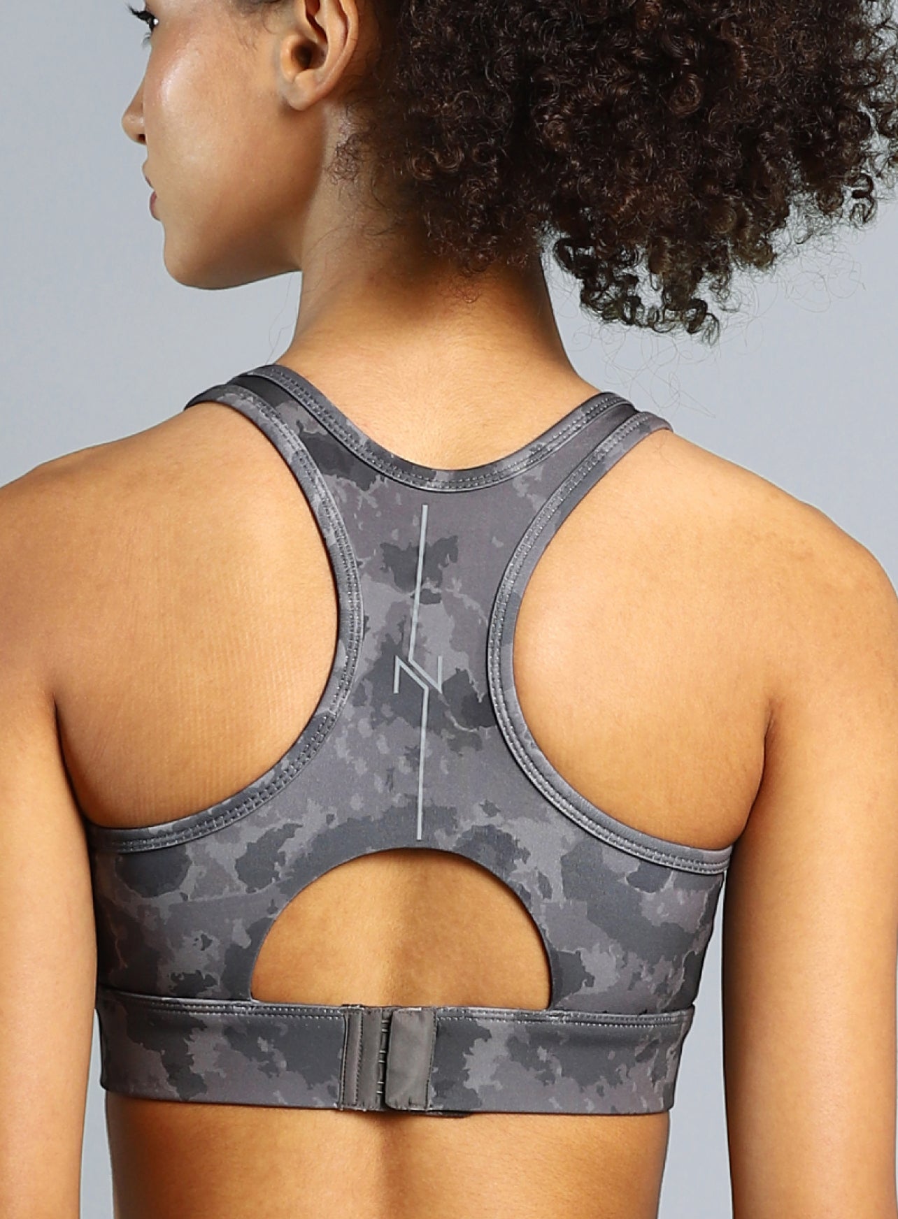 Women's Black Printed Racerback High Impact Bra