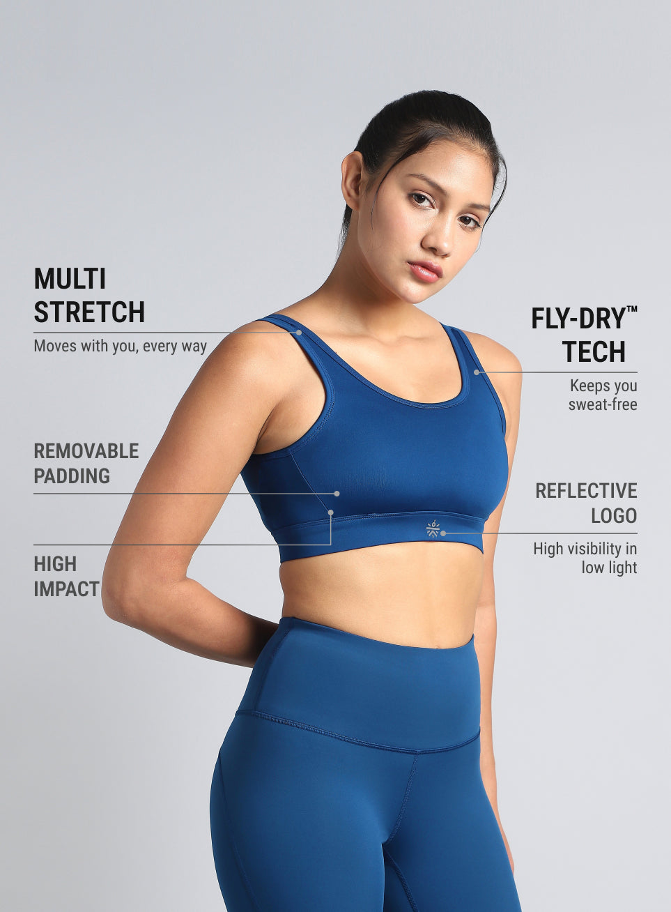 Women's Blue AOP Cross Over High Impact Bra