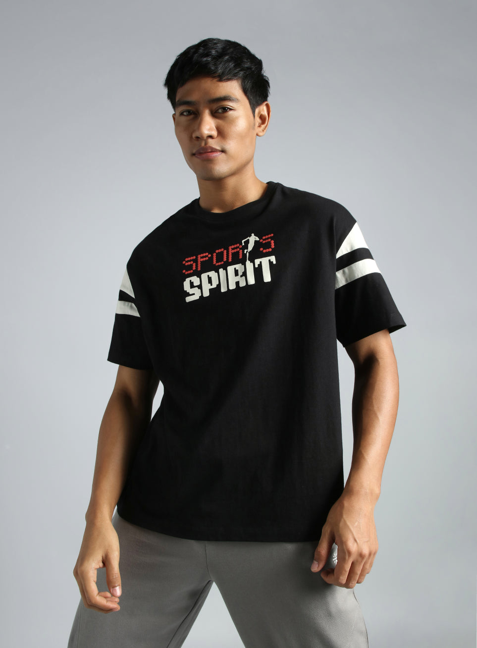 Men's Black Sports Spirit Graphic Relaxed fit T-shirt