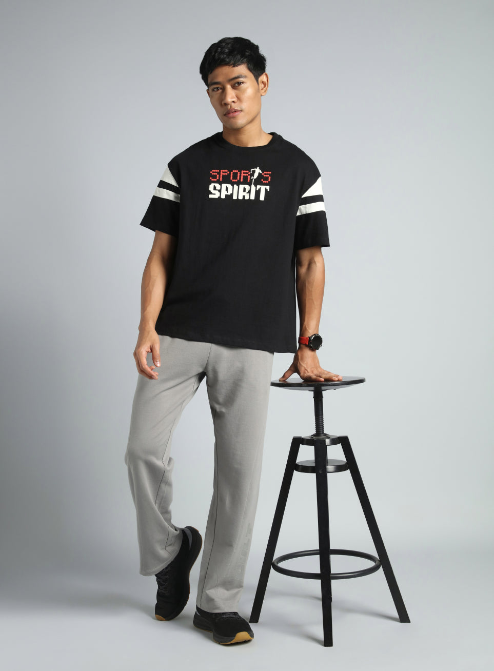 Men's Black Sports Spirit Graphic Relaxed fit T-shirt
