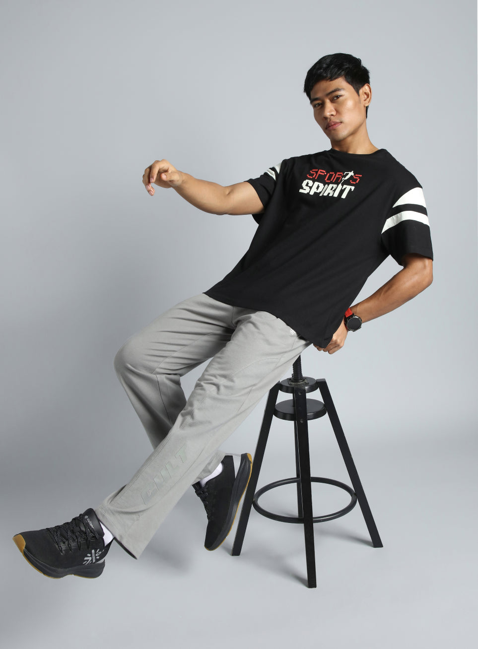 Men's Black Sports Spirit Graphic Relaxed fit T-shirt