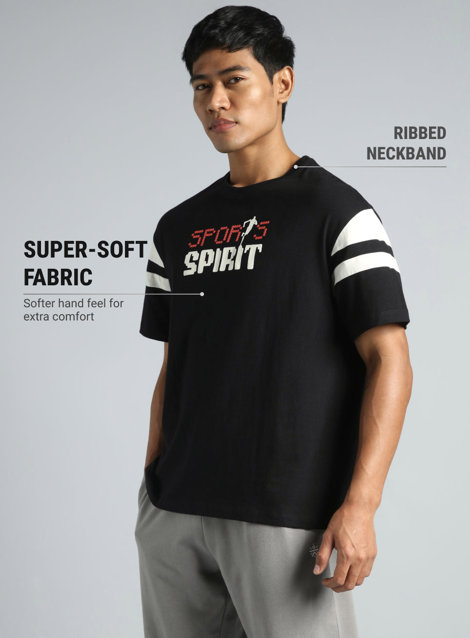 Men's Black Sports Spirit Graphic Relaxed fit T-shirt