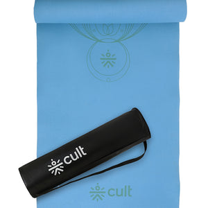 Cult TPE Yoga Mat, Non-Toxic Latex-Free, Anti-Slip, Extra-Thick Cushioning, Tear-Resistant, Travel Strap 6mm (Reef Blue)