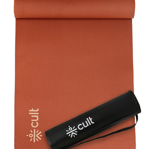 Cult TPE Yoga Mat, Non-Toxic Latex-Free, Anti-Slip, Extra-Thick Cushioning, Tear-Resistant, Travel Strap 6mm (Brown)