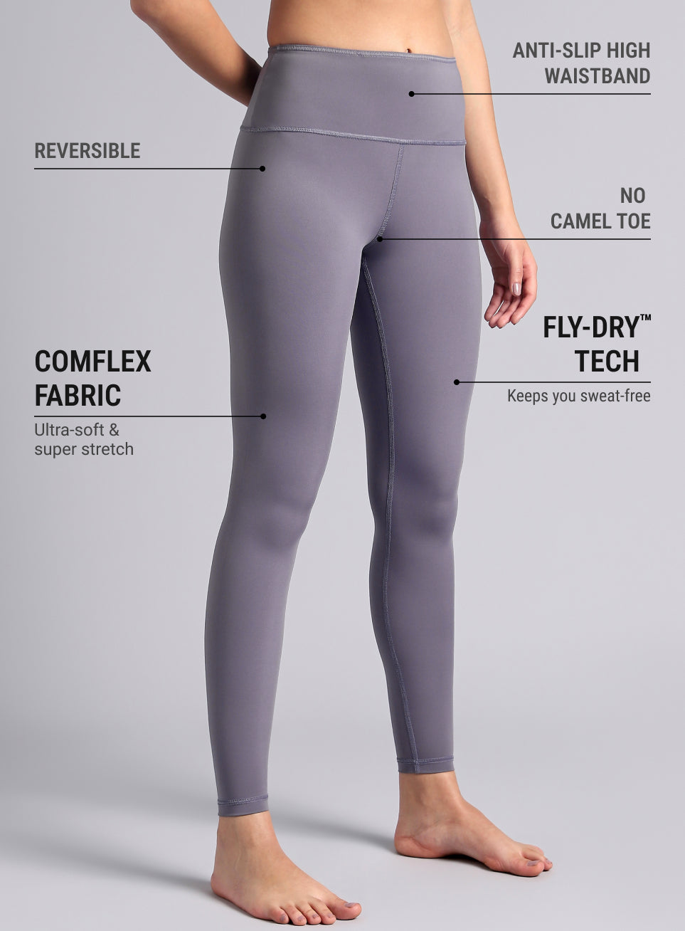 Women's Dark Grey Yoga Reversible COMFlex Tights