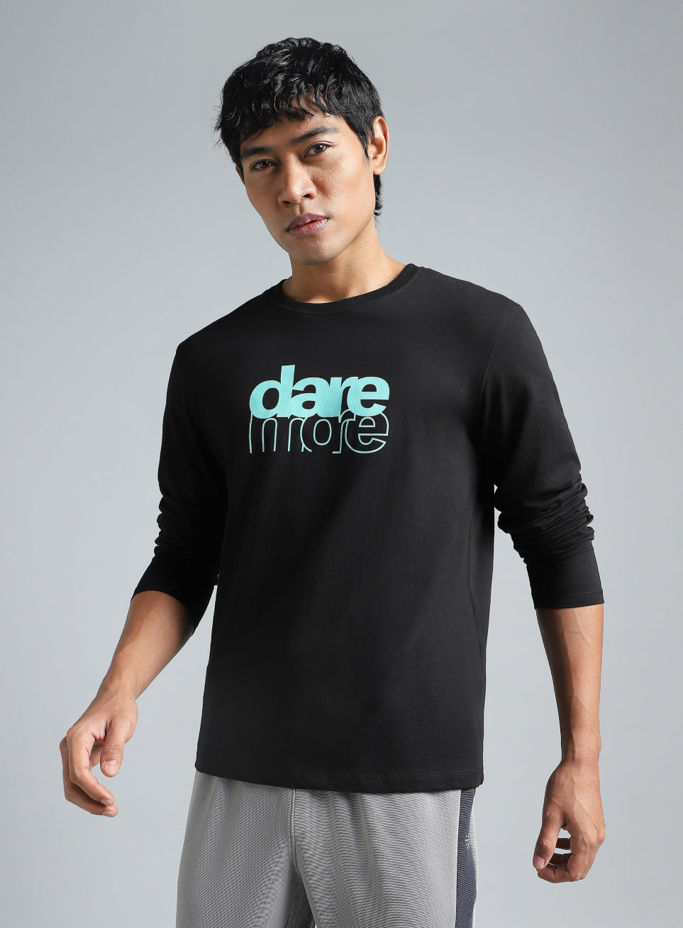 Men's Black Dare More Graphic Full Sleeve T-Shirt