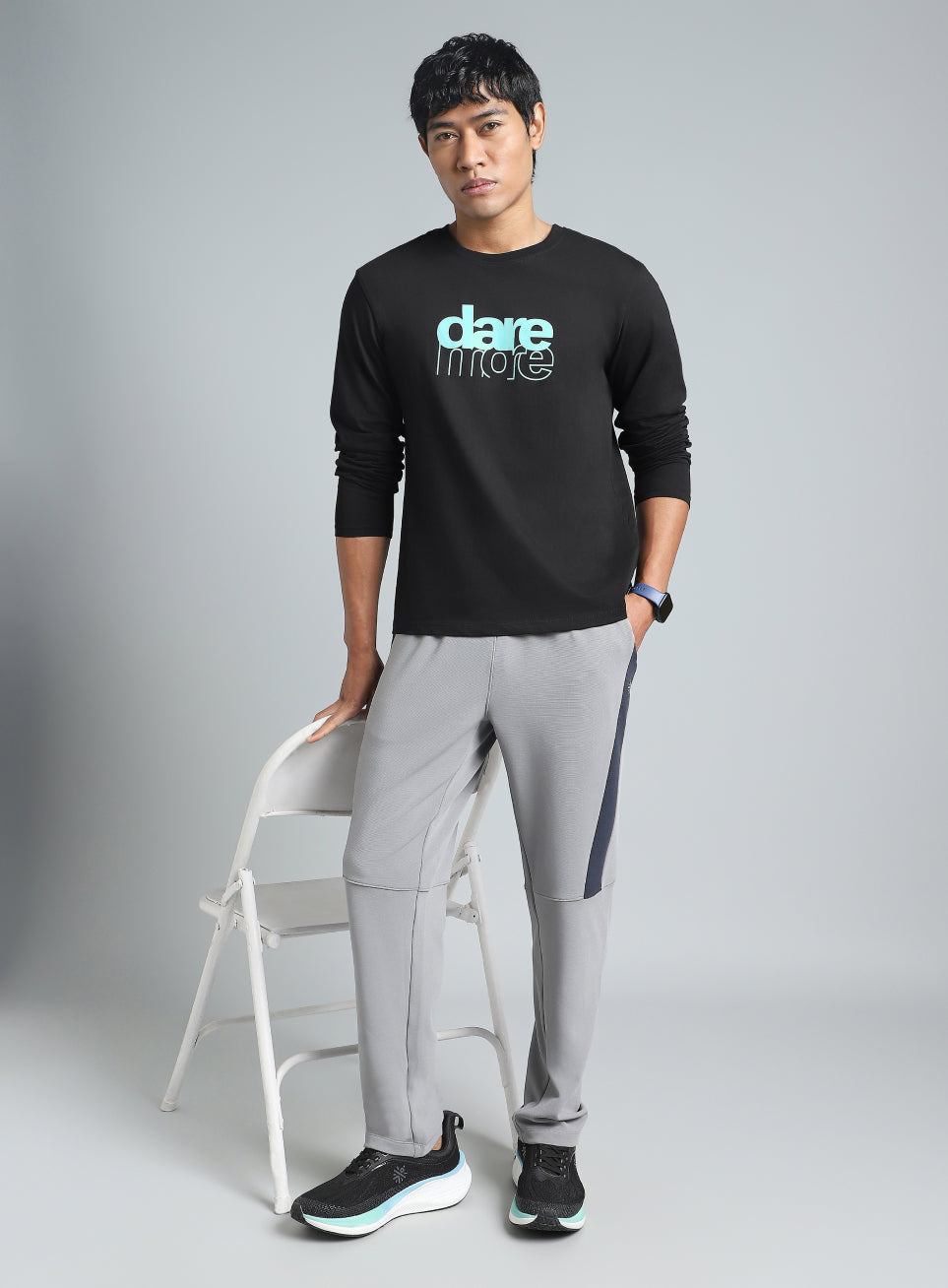 Men's Black Dare More Graphic Full Sleeve T-Shirt