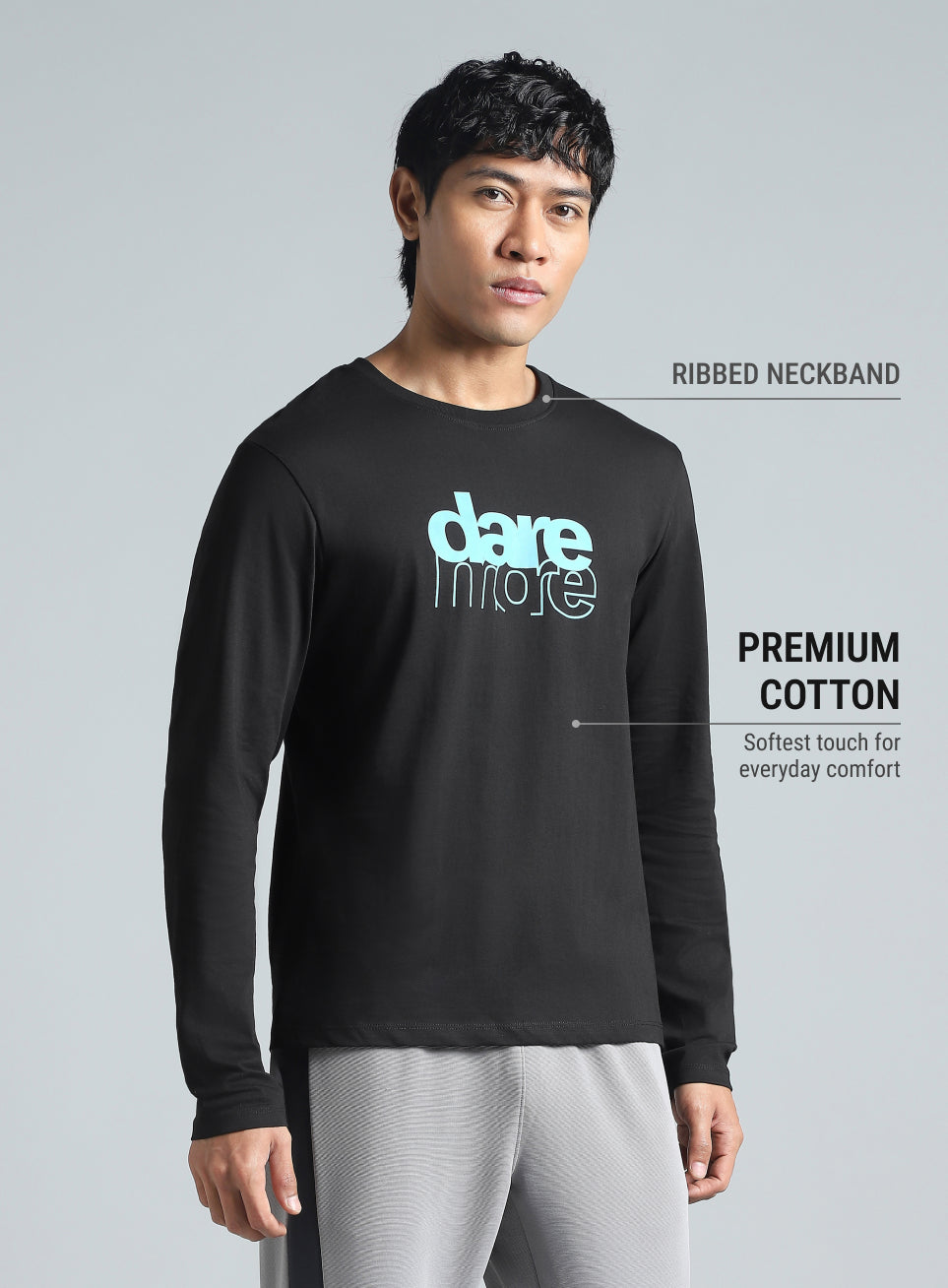 Men's Black Dare More Graphic Full Sleeve T-Shirt