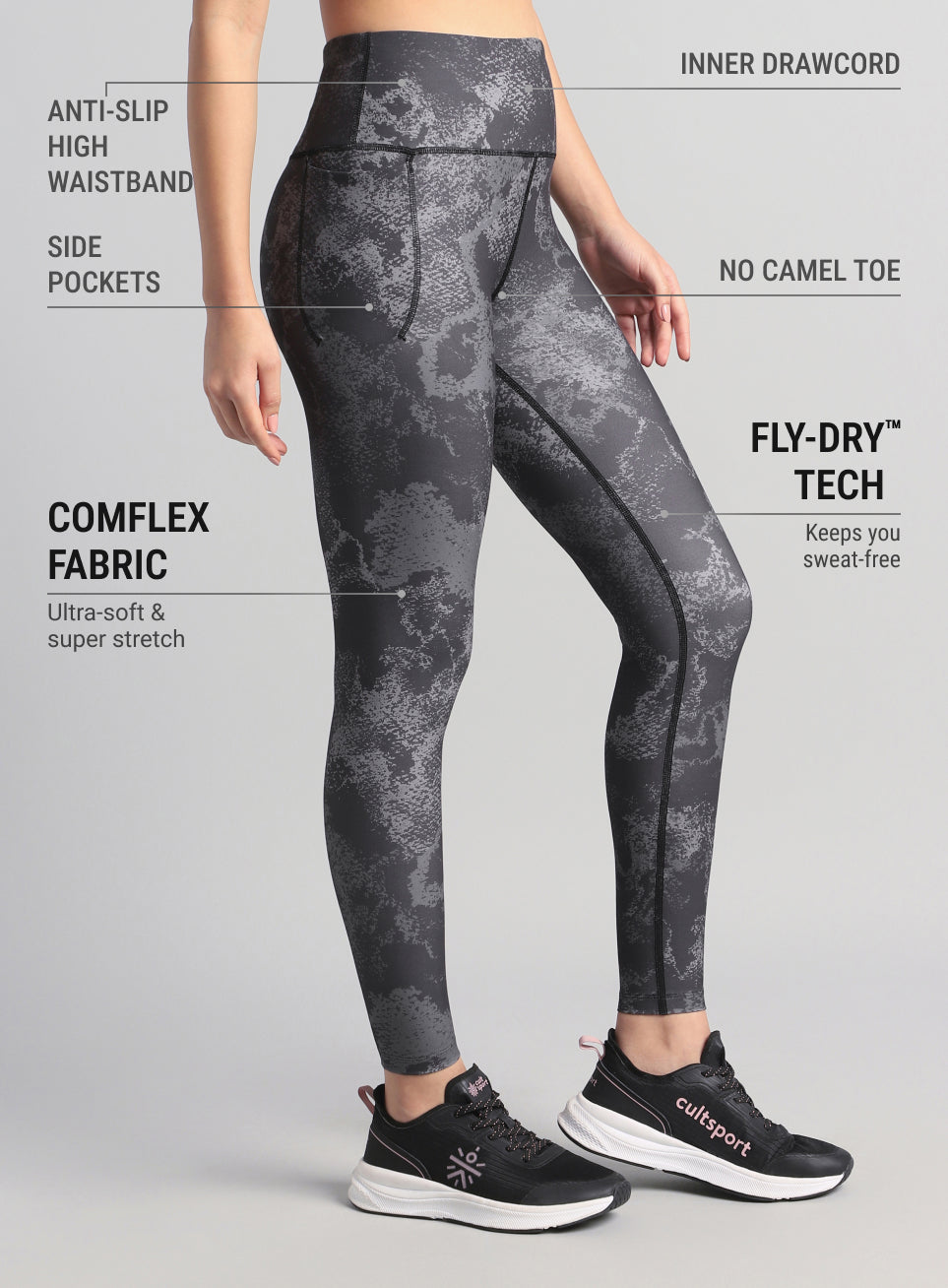 Women's Black Printed Train All Day COMFlex Tights