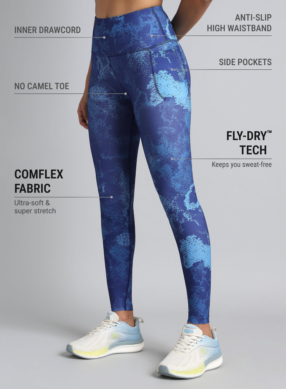 Women's Blue Printed Train All Day COMFlex Tights