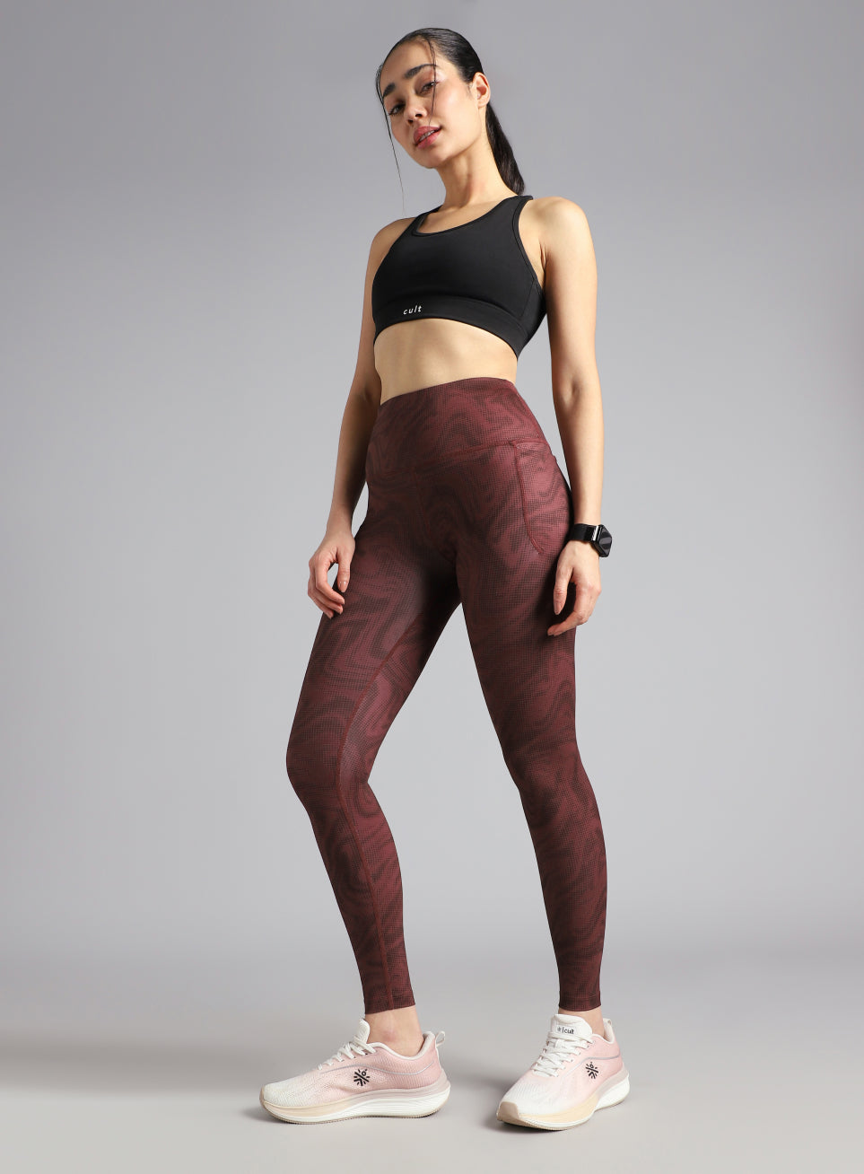 Women's Maroon Printed Train All Day COMFlex Tights