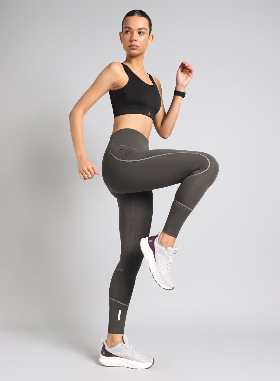 Women's Dark Grey Absolute Fit Solid Running Tights