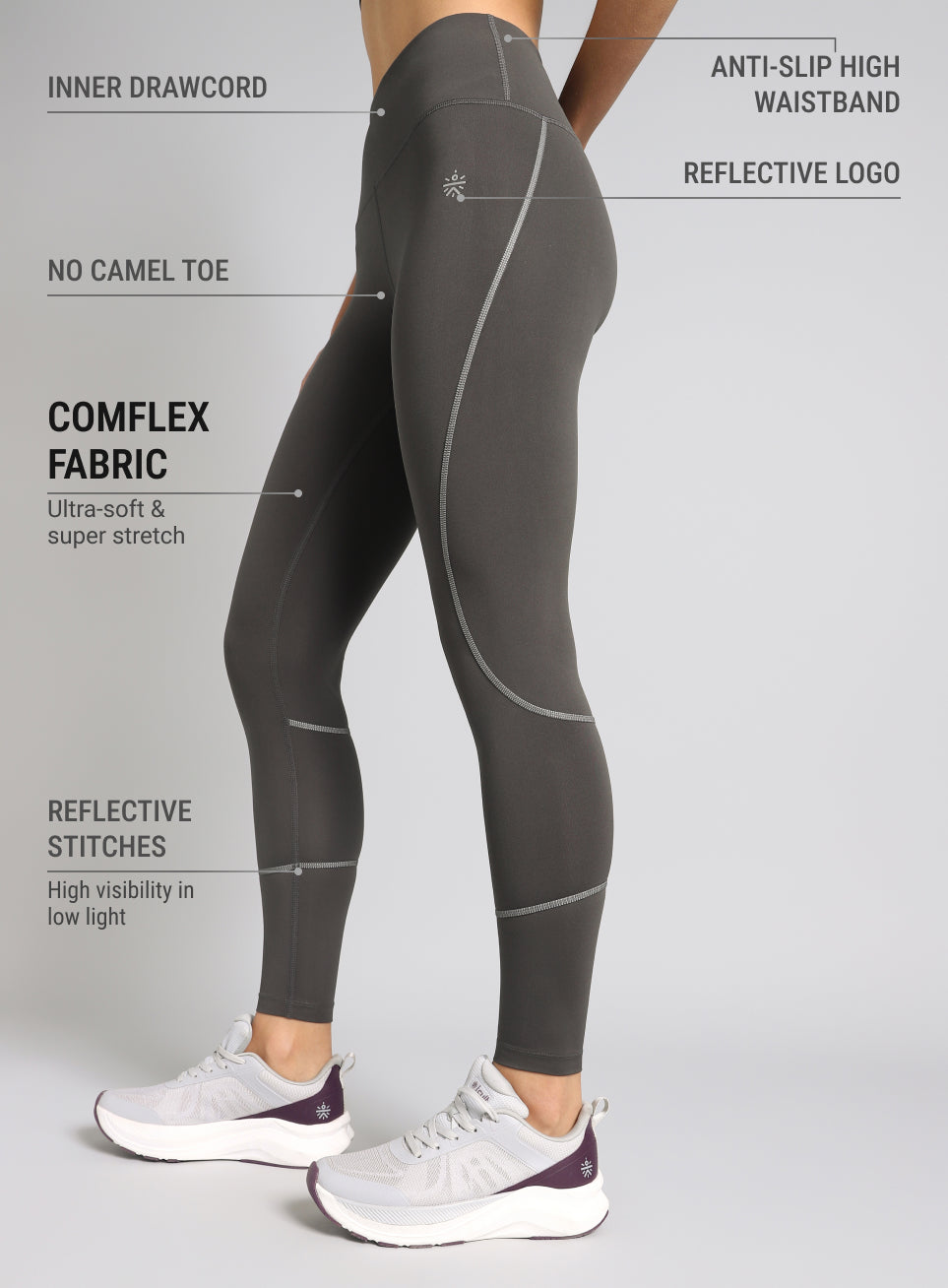 Women's Dark Grey Absolute Fit Solid Running Tights