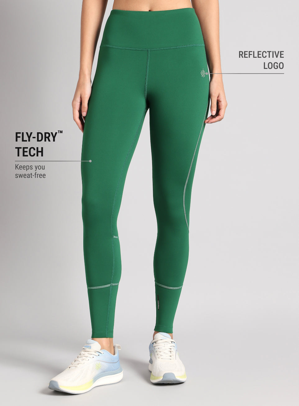 Women's Green Absolute Fit Solid Running Tights