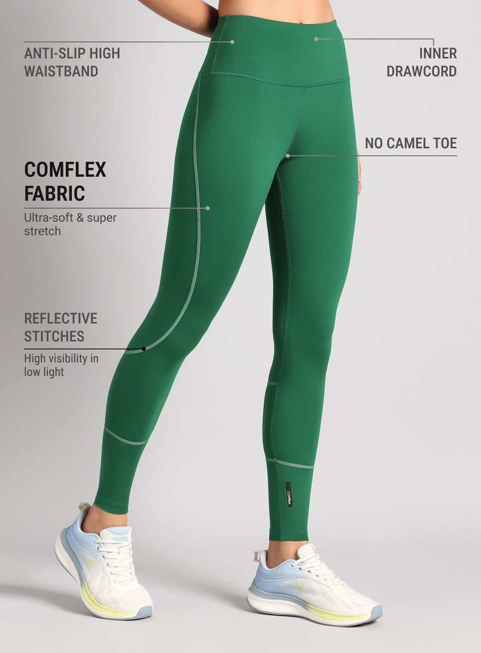 Women's Green Absolute Fit Solid Running Tights