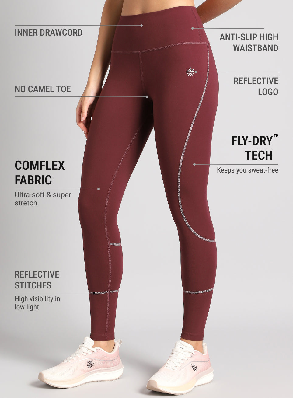Women's Brown Absolute Fit Solid Running Tights