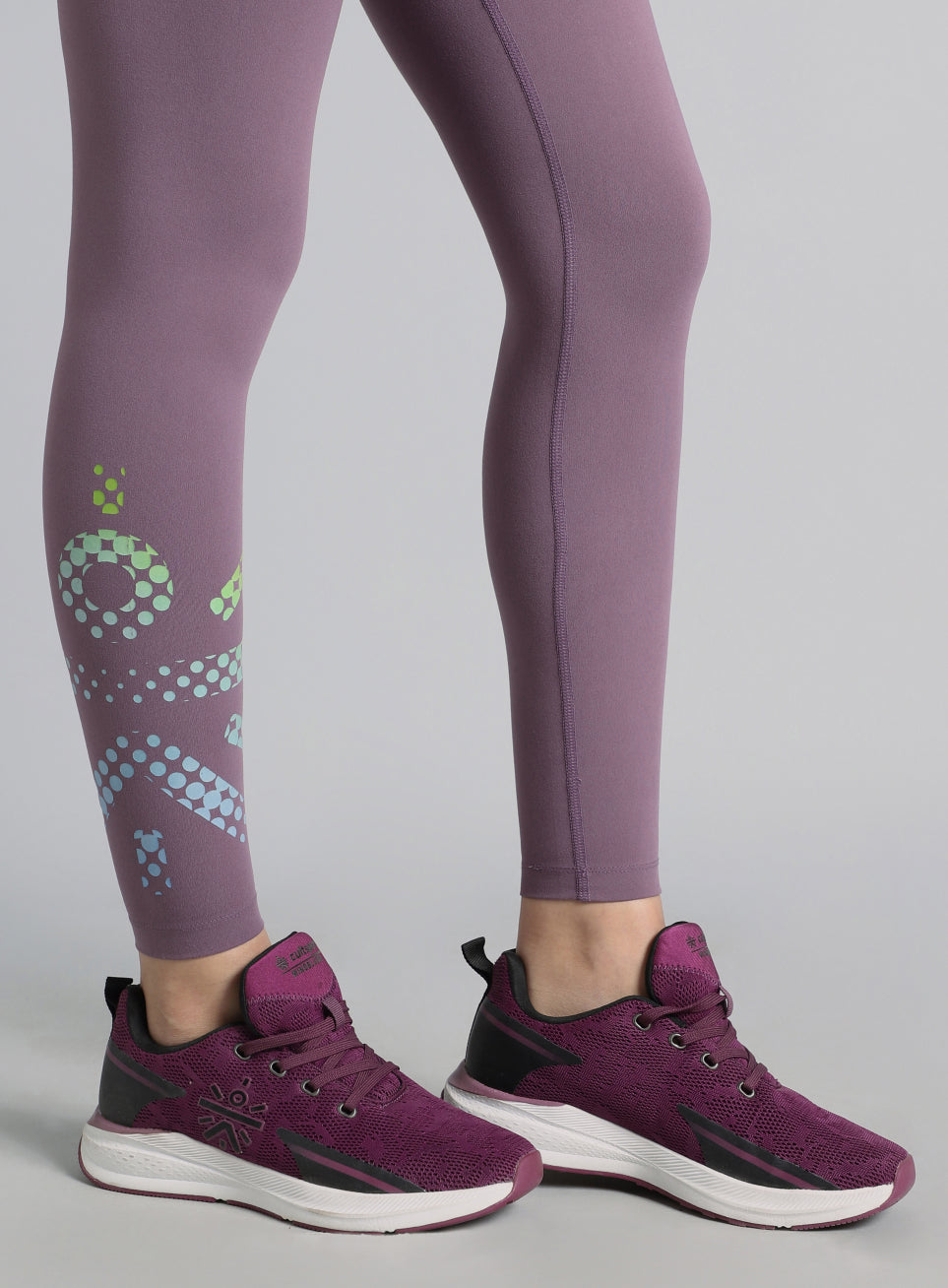 Women's Purple Absolute Fit Tights with Logo Print and Back Pocket