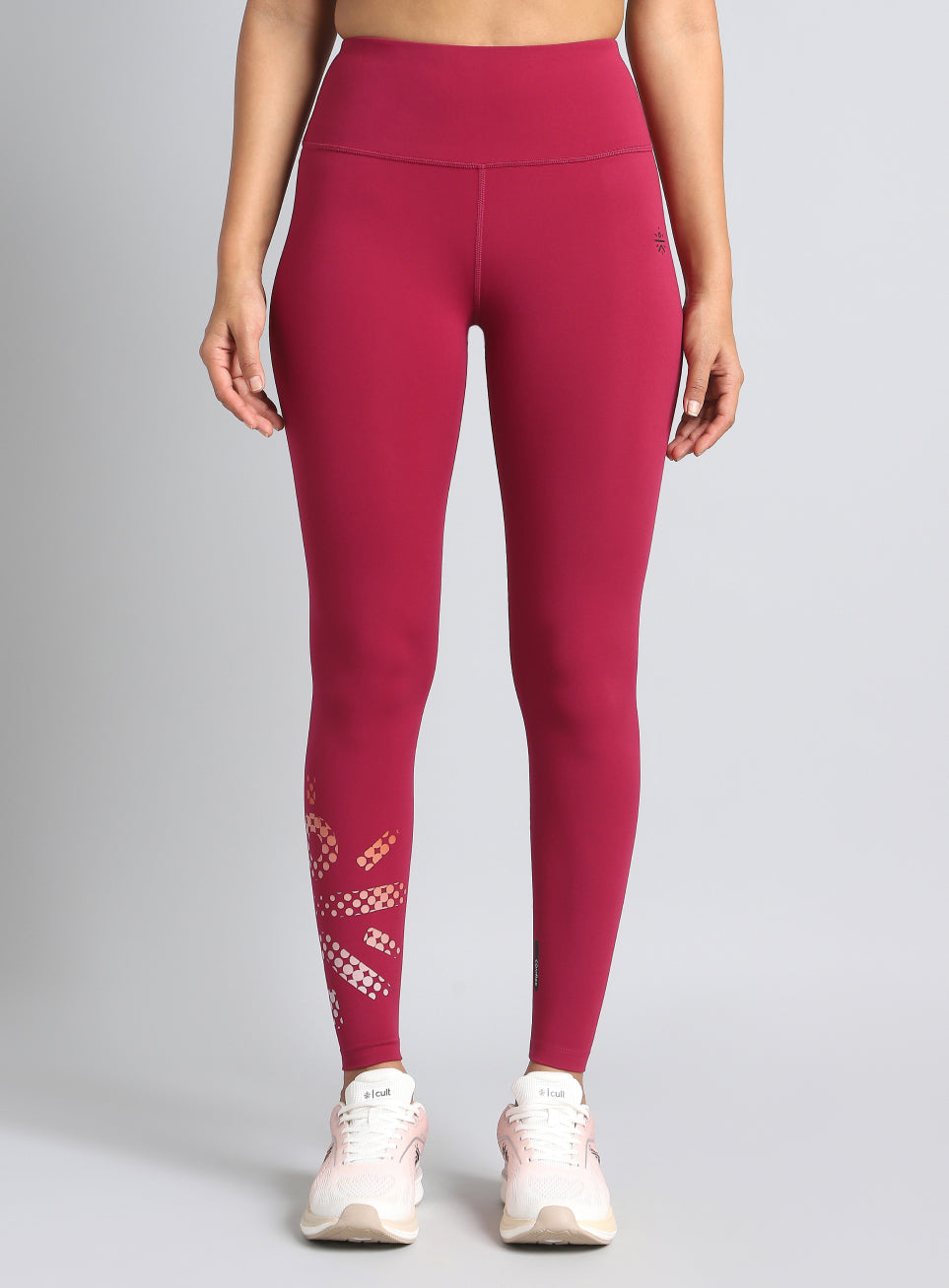 Women's Maroon Absolute Fit Tights with Logo Print and Back Pocket