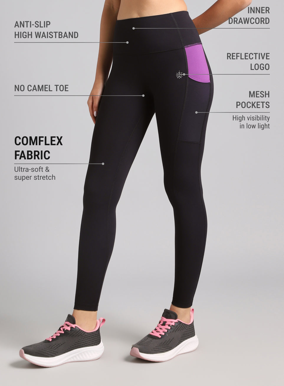 Women's Black AbsoluteFit Neon Pop Leggings with Side Pockets