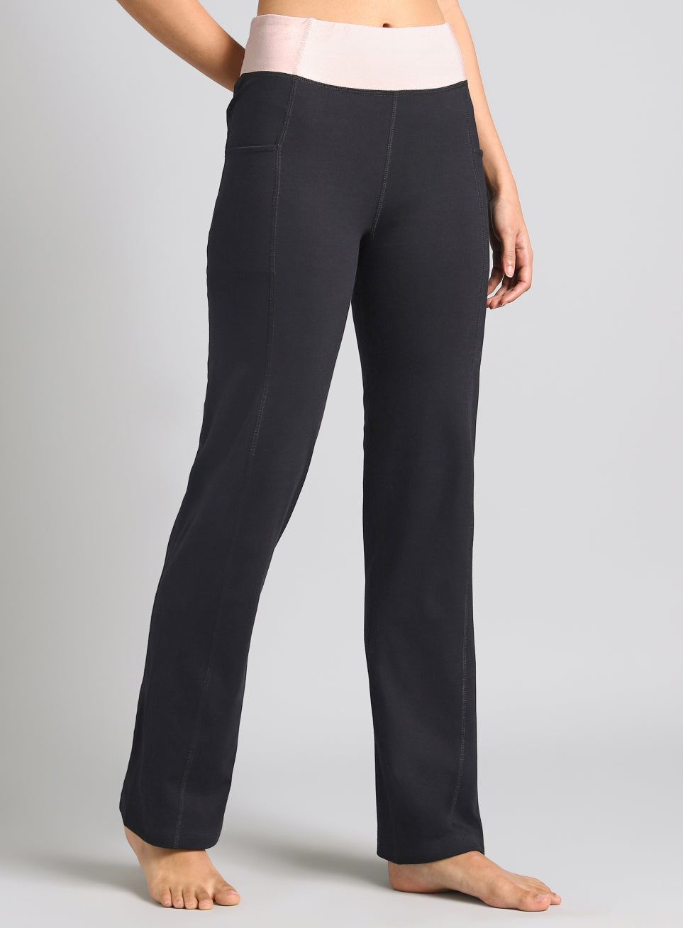 Women's Black Yoga Straight Fit Trackpants