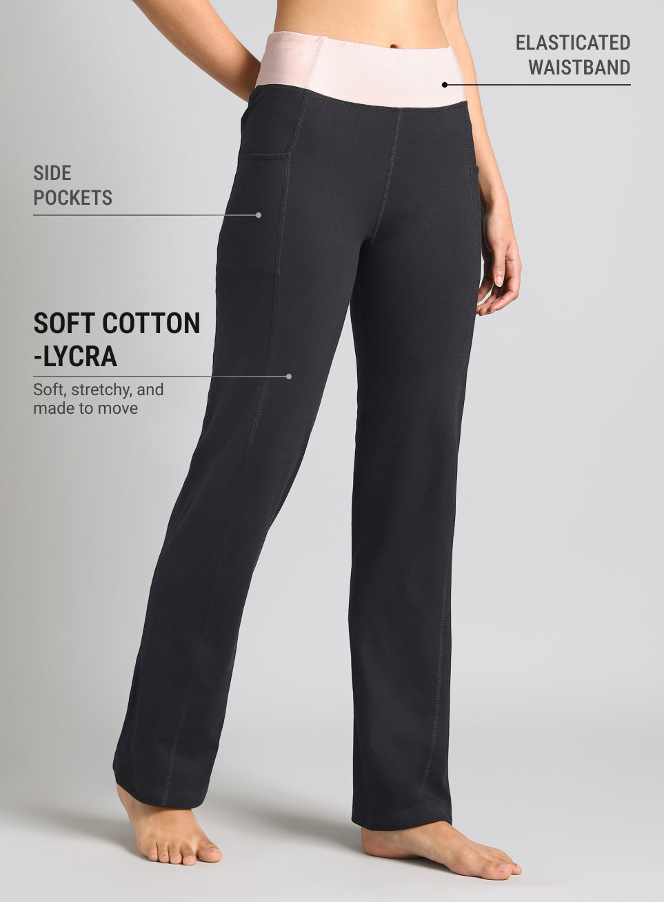 Women's Black Yoga Straight Fit Trackpants