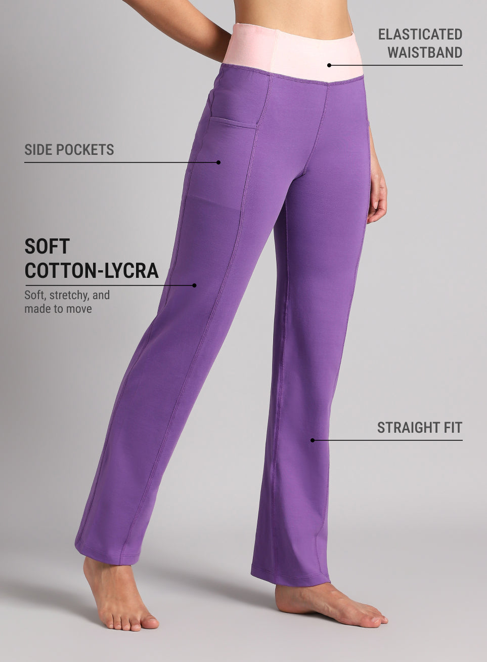 Women's Purple Yoga Straight Fit Trackpants