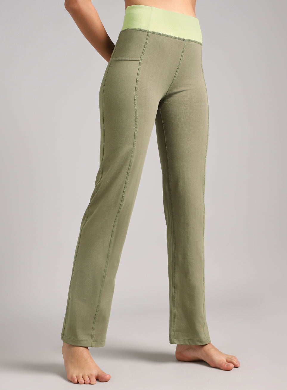 Women's Olive Yoga Straight Fit Trackpants