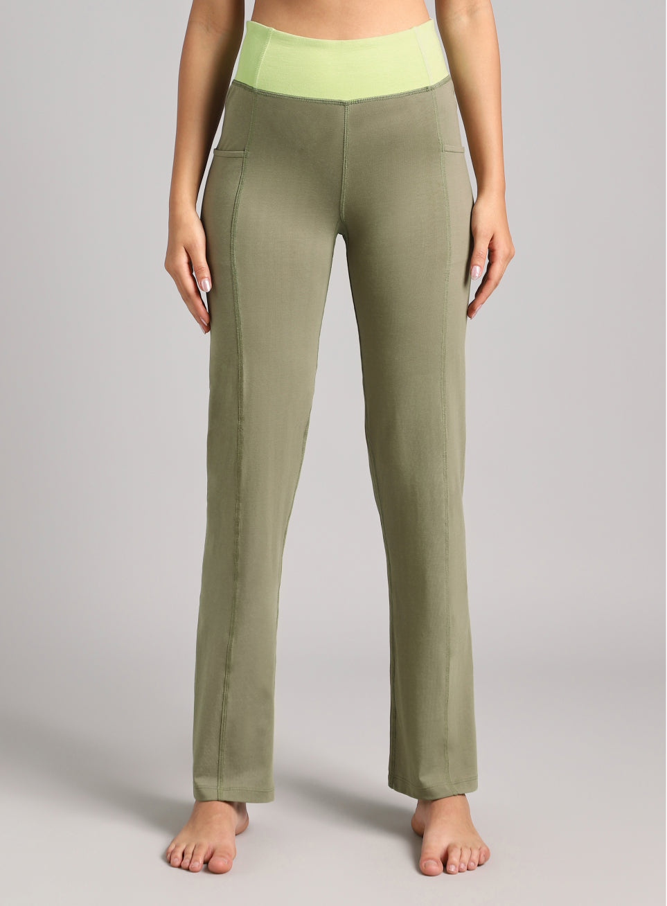 Women's Olive Yoga Straight Fit Trackpants