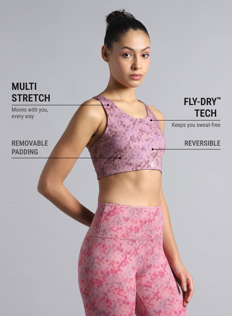 Women's Pink Reversible Yoga High Support Bra