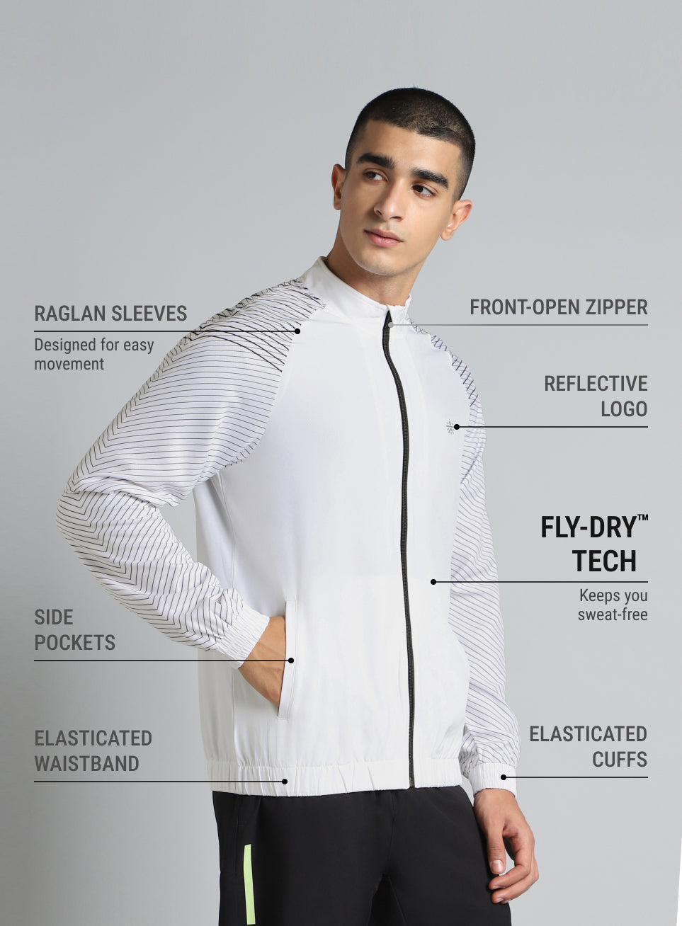 Men's White Energy Map Printed Lightweight Jacket