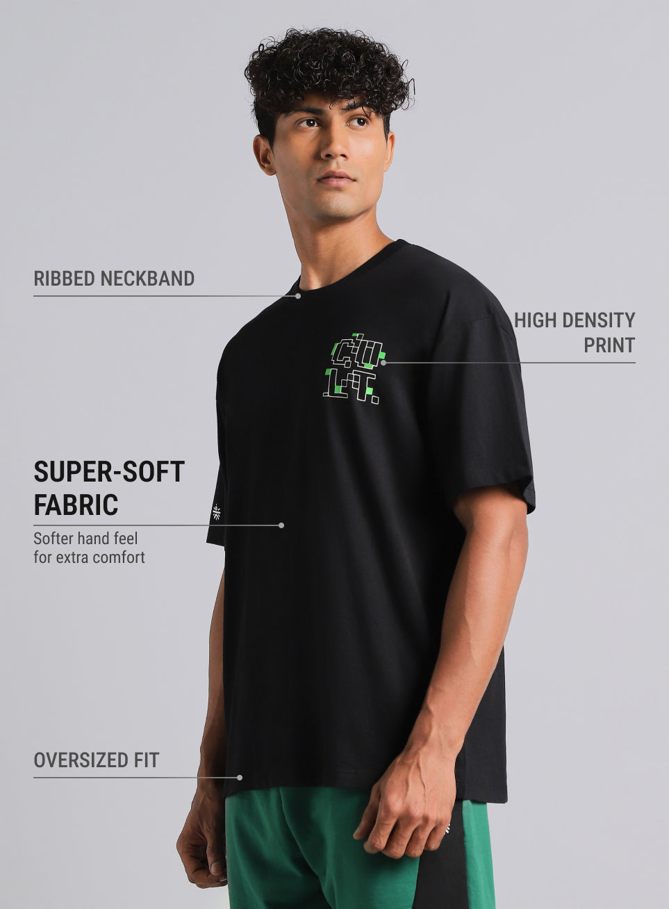 Men's Black Cult Power Play Oversized Fit T-shirt