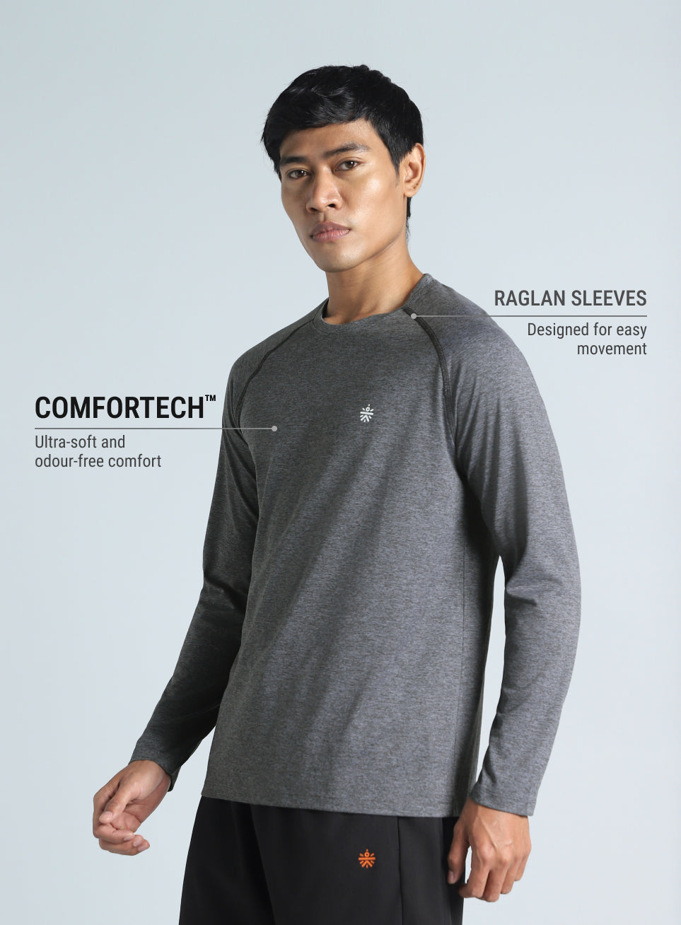 Men's Dark Grey Active Day COMFORtech Full Sleeve T-shirt