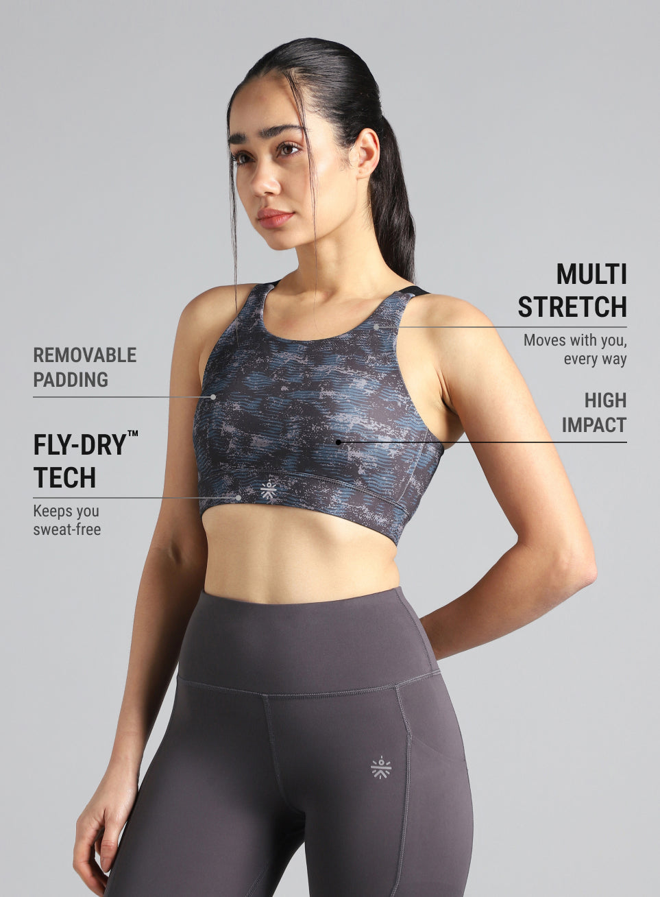 Women's Black Printed High Impact Training Bra
