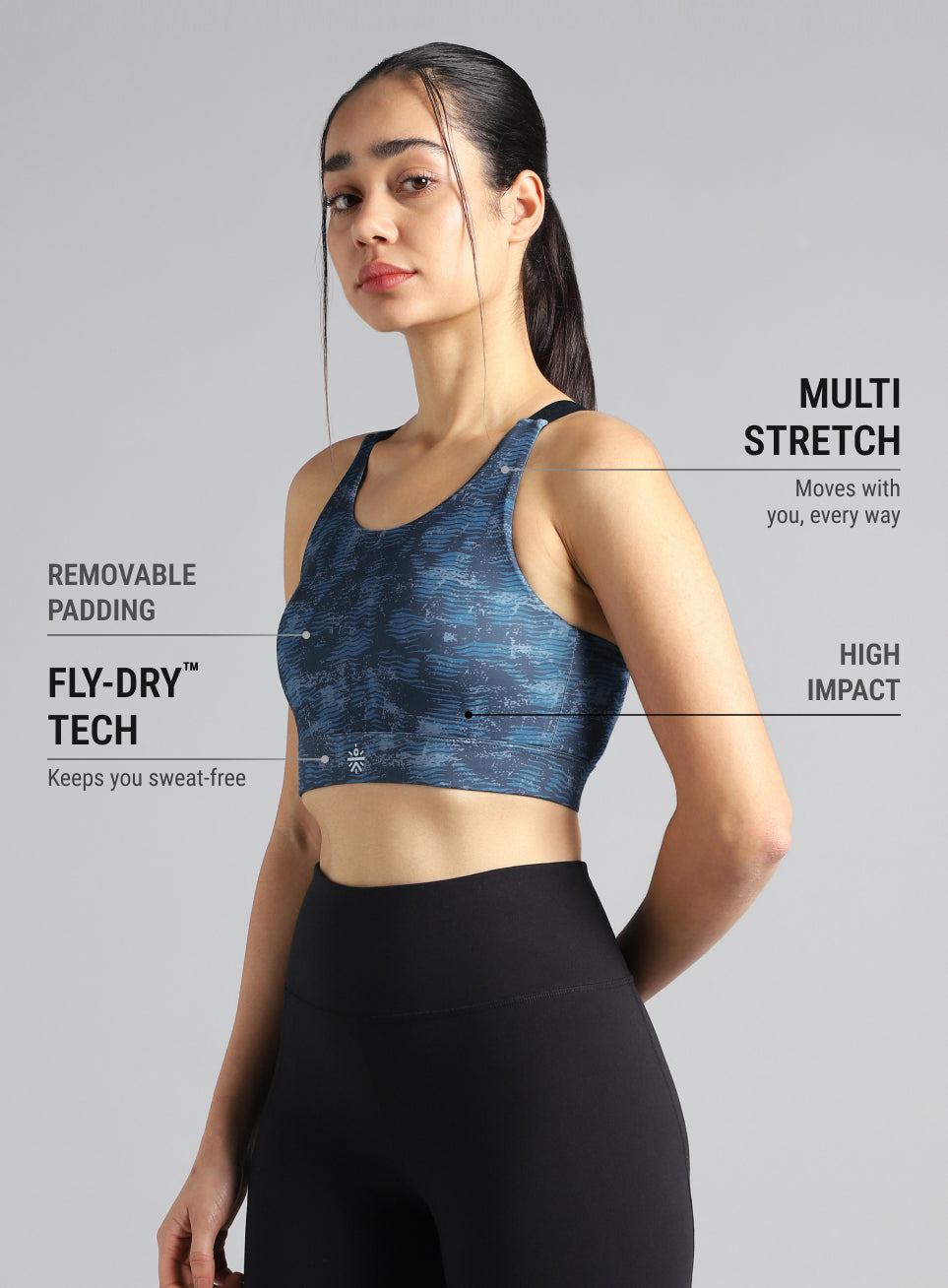 Women's Teal Printed High Impact Training Bra