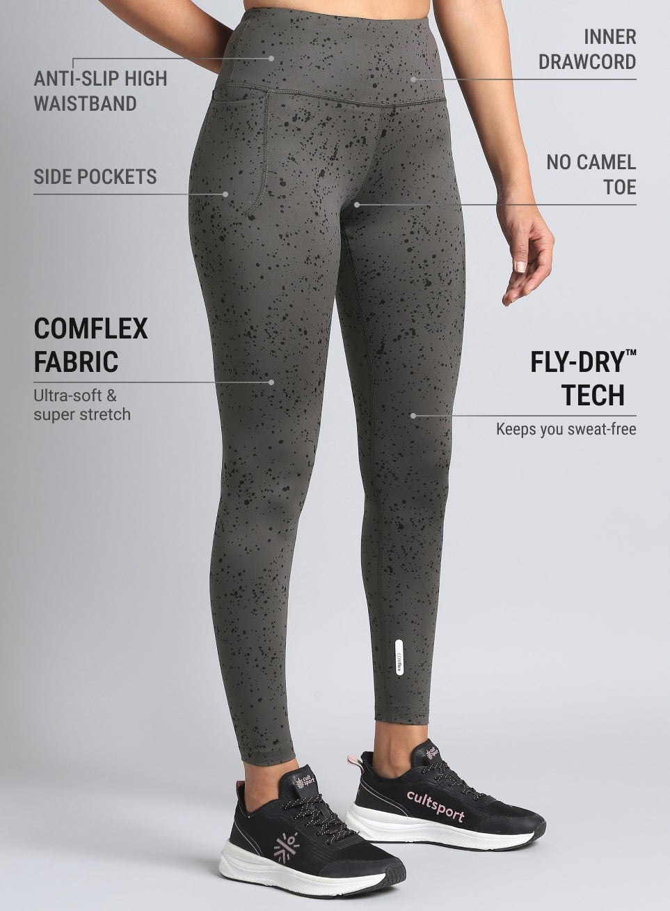 Women's Grey Printed Train All Day COMFlex Tights