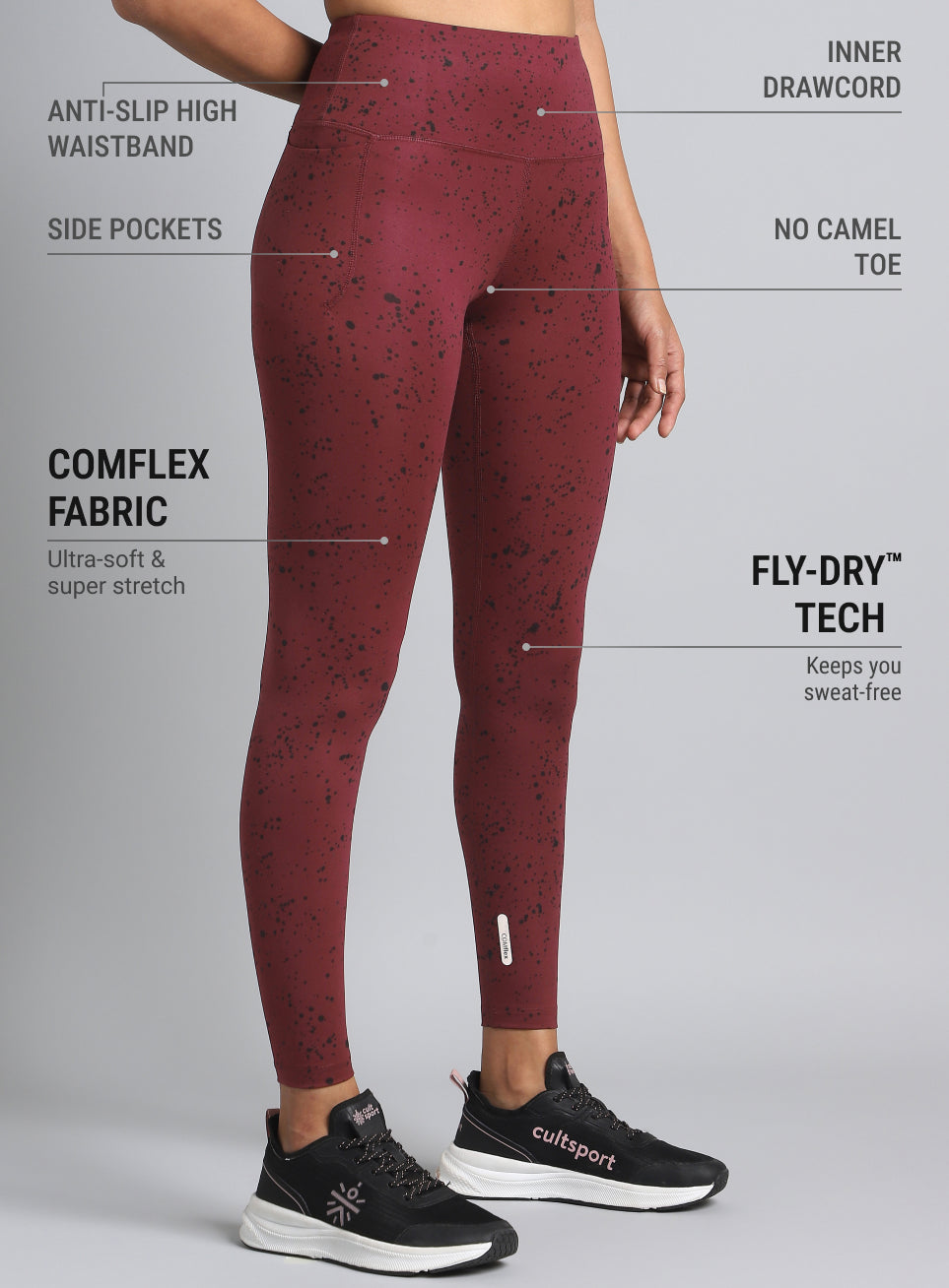 Women's Maroon Printed Train All Day COMFlex Tights