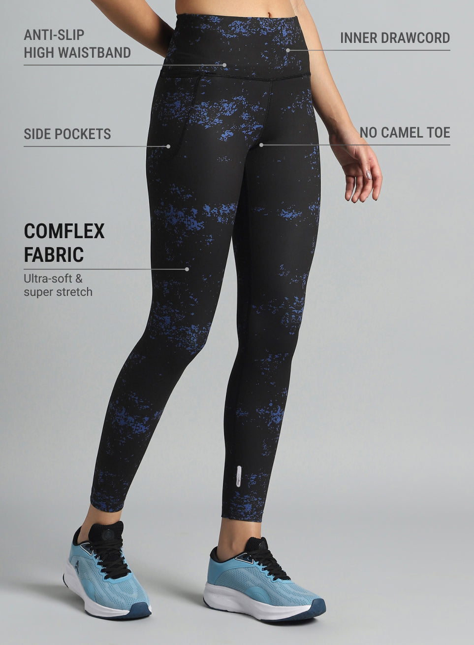 Women's Black Printed Train All Day COMFlex Tights