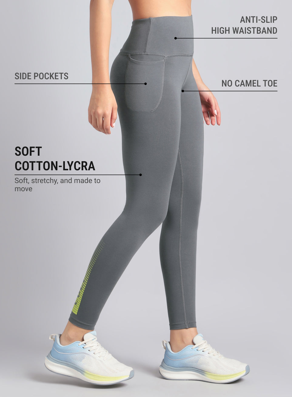 Women's Dark Grey Yoga Flow Cotton Graphic Tights