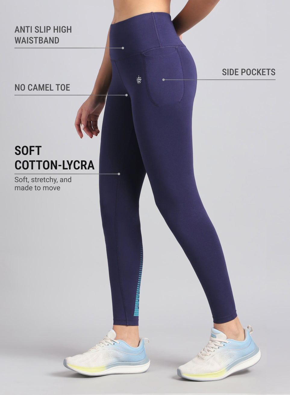 Women's Navy Yoga Flow Cotton Graphic Tights