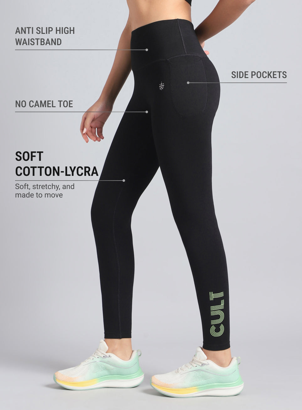 Women's Black Premium Cotton Training Tights